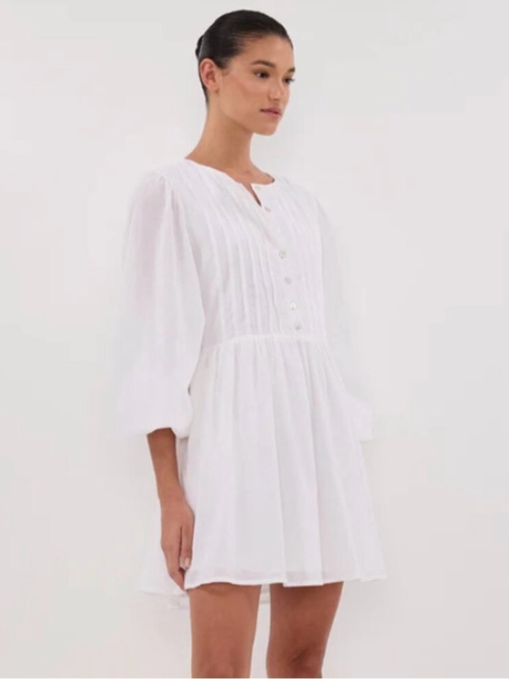 DISSH “Lars” White Button Sleeve Linen Mini Dress -  Size 6